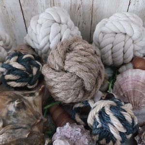 Monkey Fist Knot Nautical Beach Decor Sphere/ Orb/ Ornament/ Tier Tray Filler Handcrafted White Cotton or Natural Jute Rope Size: 3-4 in
