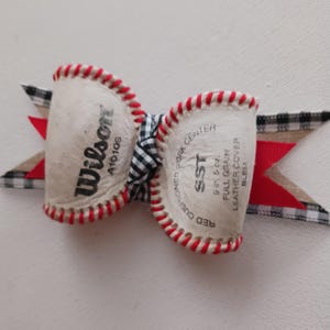 Upcycled Baseballs Hair Clip/ Hair Bow/ Key Chains/ Cuff Bracelet/ Heart Change Purse with Key Ring Handstitched with Red/ Sports Fan Gift