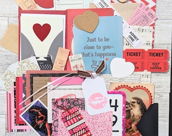 Valentine Junk Journal Kit Valentine Ephemera Valentinstag Scrapbook Smashbook Zubehör Rot und Rosa Kit Vintage Valentine Liebe Collage Herz