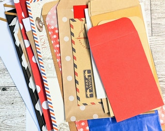 Envelopes and Bags for Junk Journals Junk Journal Supplies Junk Journal Kit Pockets and Tuck Spots for Junk Journal Embellishments Red Blue