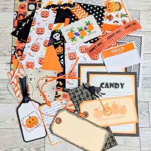 Halloween Junk Journal Set Orange and Black Ephemera Halloween Ephemera Spooky Journal