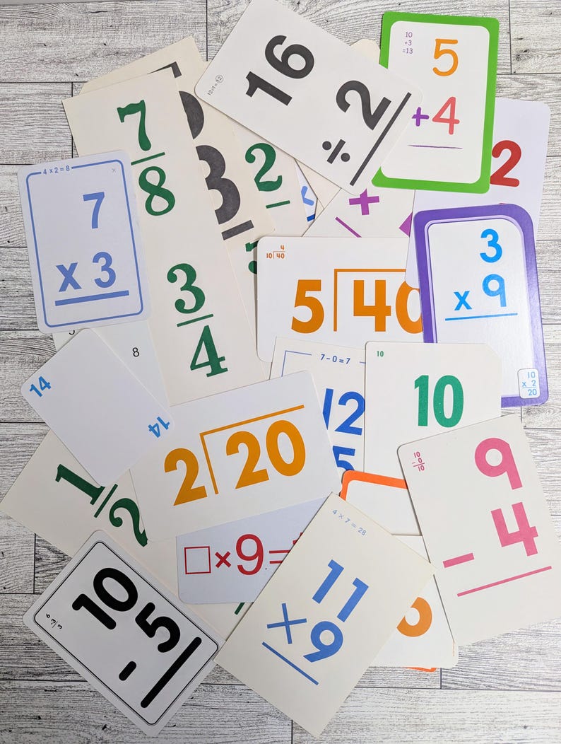 Vintage Math Flashcards Ephemera for Junk Journals Retro Ephemera Old ...