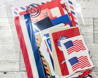 Americana Junk Journal Kit: rood-wit-blauwe ephemera, 55-delig scrappakket patriottische ephemera VS-collage