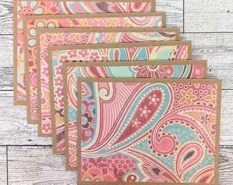 Note card Set of 6 Notecard Set Stationery Pack Thank You Blank Kraft Card Paisley Card Congratulations Blank Notecard Set Handmade Cards