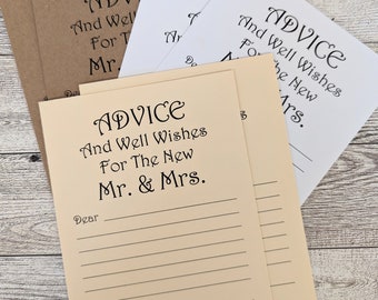 Set of 20 Advice Card  Wedding Wish Card Wedding Advice Wedding Shower  Bridal Shower  Bride and Groom Mr. & Mrs. Wish Card wedding wishes