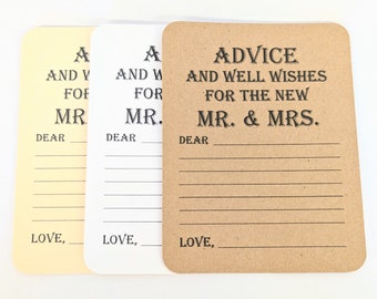 Set of 20 Advice Cards Wedding Wish Cards Wedding Advice Cards Wedding Wishes Bridal Shower Advice and Wish Cards Wishes for Mr. and Mrs.