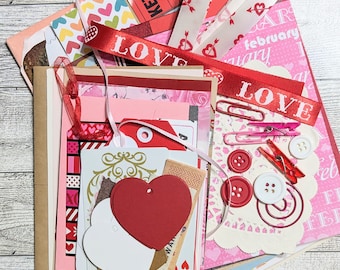 Valentine Junk Journal Kit Valentine Ephemera Valentine Scrapbook Smashbook Supplies Red and Pink Kit Vintage Valentine Love Collage Heart