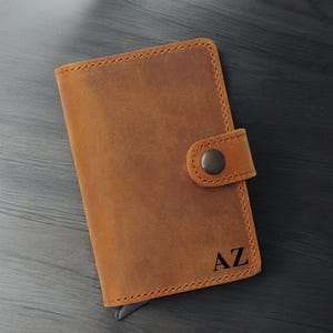 Cartera de cuero personalizada / Cartera RFID delgada hecha a mano / Tarjetero de cuero / Regalo de Navidad para él / Cartera desplegable para hombre / Regalo para papá