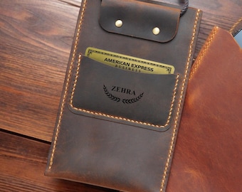 Personalized Leather Phone Pouch, Handmade Crossbody Cell Phone Purse