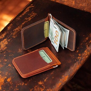 Billetera con clip para billetes personalizada / Regalo de Navidad para él / Billetera pequeña / Regalo para esposo o novio / Billetera hecha a mano / Billetera de cuero para hombre