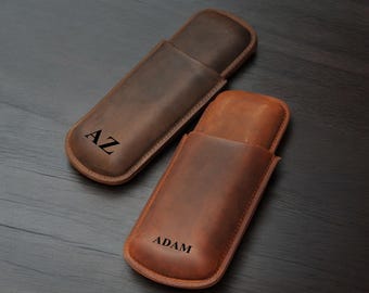 Personalized Leather Cigar Case, Handmade Cigar Box, Travel Cigar Holder, Groomsmen Gift, Father's Day Gift, Christmas Gift, Husband Gift