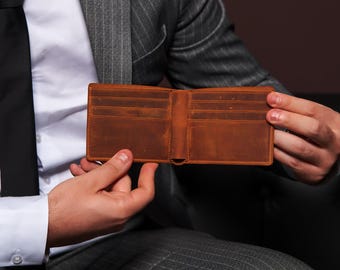 Custom Leather Bifold Wallet, Monogrammed Wallet, Christmas Gift for Him