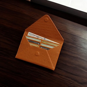 Billetera personalizada con sobre para efectivo, billetera de piel de cocodrilo hecha a mano, billetera para mujer, billetera linda, tarjetero minimalista, regalo de Navidad para ella