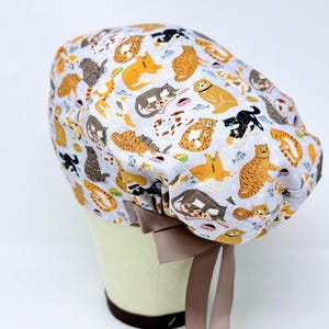 Lazy cat Euro Scrub Cap with Ties. Cute European Satin Lined option scrub caps for women.