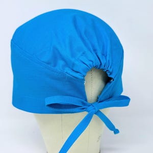 Blue Men&#39;s Scrub Cap with Tie Back. Solid color Skull tie-back style surgical Scrub Hat.