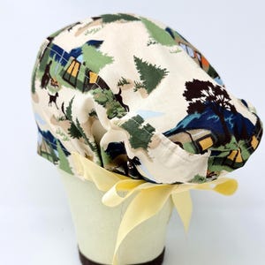 Mountain Euro Scrub Cap with Ties. European scrub caps for women. Camping Surgical Cap for Women with Satin Lined Option.