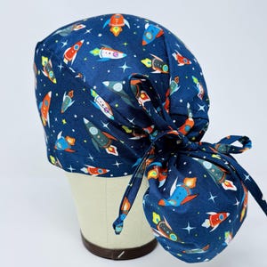 Space ponytail scrub cap - Rocket Surgical Cap for Women with Satin Lined Option.