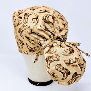 Ponytail Scrub Cap - Western Surgical Cap for Women with Satin Lined Option. Cowboys scrub hats for women.