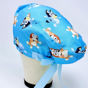 Euro Scrub Cap with Ties. Blue European scrub caps for women. Surgical Cap for Women with Satin Lined Option.
