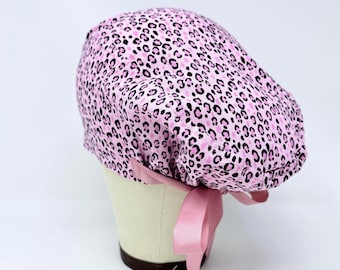 Czepek chirurgiczny Euro z wiązaniem w kształcie lamparta. Czepek chirurgiczny z podszewką z satyny w zwierzęcym stylu europejskim dla kobiet.