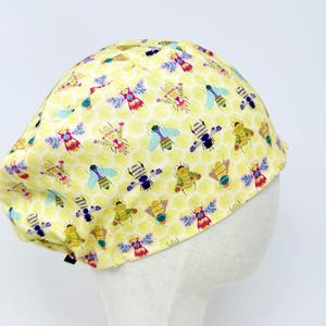 Bee Euro Scrub Cap with satin lined. Cute Surgical Hat for Women. European Surgical scrub cap.