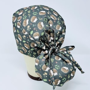 Hedgehog  Ponytail Scrub Cap for Women – Animal Surgical Cap with Satin Lining for Long Hair.