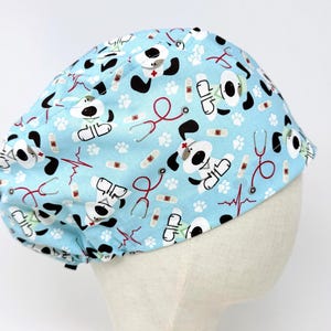 Dog Euro Scrub Cap with satin lined. Surgical Hat for Women. Cute European Surgical scrub cap.
