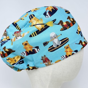 Dog Euro Scrub Cap. Sea European scrub caps for women. Summer Surgical hat for Women with Satin Lined Option.