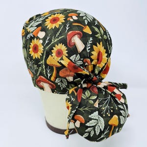 Fall Ponytail Scrub Cap - Thanksgiving scrub hat. Fall flowers Surgical Cap for Women with Satin Lined.