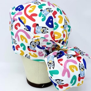 Dog Ponytail Scrub Cap - Cartoon Surgical Cap for Women with Satin Lined Option.