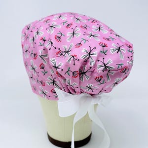 Butterfly Euro Scrub Cap with Ties. Pink Satin Lined scrub cap for women. Surgical hat for women.