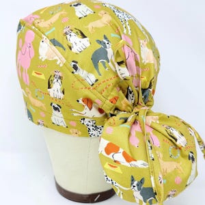 Dog ponytail scrub cap - Poodle Surgical Cap for Women with Satin Lined Option.