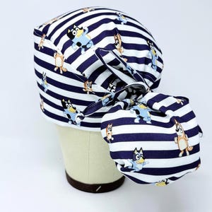 Dog Ponytail Scrub Cap - Cartoon Surgical Cap for Women with Satin Lined Option.