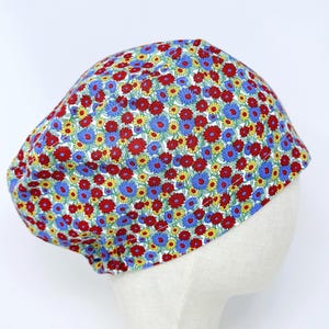 Wildflower Euro Scrub Cap with satin lined option. Floral Surgical Hat for Women. European Surgical scrub cap.