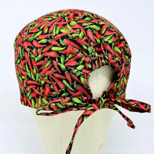 Pepper Scrub Cap with Tie Back, Funny skull tie-back style surgical Scrub Hat for men.