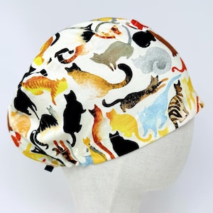Cat Euro Scrub Cap with satin lined. Surgical Hat for Women. Cute European Surgical scrub cap.