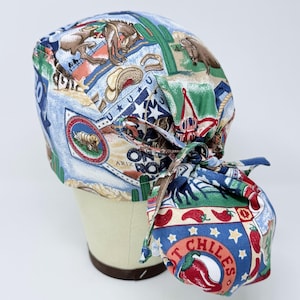 Western ponytail scrub cap - Cowboy Surgical Cap for Women with Satin Lined Option.