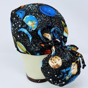 Ponytail Scrub Cap - Space Surgical Cap for Women with Satin Lined Option.