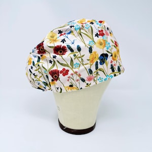 Euro Scrub Cap with Elastic Back. Floral Surgical Hat, Optional Satin Lining, Comfortable Women&#39;s Scrub Cap.