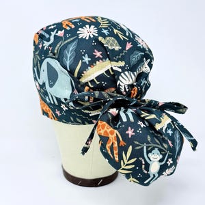 Animal Ponytail Scrub Cap for Women – Scrub Hat for Long Hair with Satin Lining.