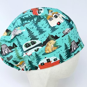 Camping  Euro Scrub Cap with satin lined. Forest Surgical Hat for Women. European Surgical scrub cap.