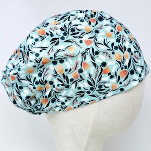 Floral Euro Scrub Cap with satin lined option. Flower Surgical Hat for Women. European Surgical scrub cap.