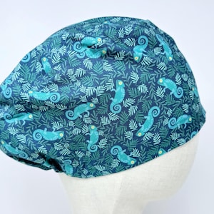 Chameleon Euro Scrub Cap with satin lined. Tropical Surgical Hat for Women. European Surgical scrub cap.