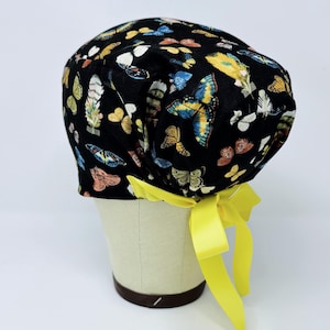 Euro Scrub Cap with Ties. Butterfly Satin Lined scrub cap for women. Surgical hat for Women.