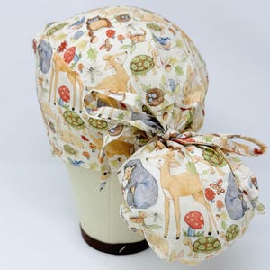 Animal Ponytail Scrub Cap for Women – Surgical Cap for Long Hair with Satin Lining. Funny ponytail hat