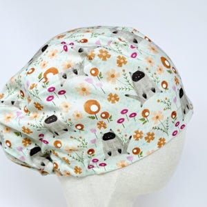 Cat Euro Scrub Cap with satin lined for Women. Cute European Surgical scrub cap.