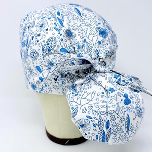 Floral Ponytail Scrub Cap - Summer flower Surgical Cap for Women with Satin Lined Option.