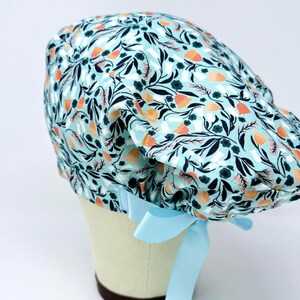 Flower Euro Scrub Cap with Ties. Spring European Satin Lined option scrub caps for women.