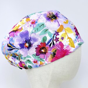 Flower Euro Scrub Cap with satin lined. Summer Surgical Hat for Women. European Surgical scrub cap.