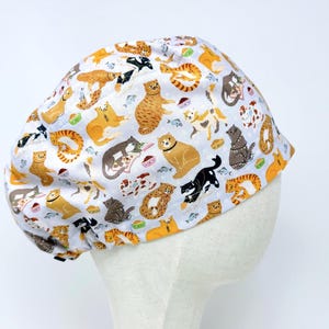 Lazy cat Euro Scrub Cap with satin lined. Funny Surgical Hat for Women. Cat European Surgical scrub cap.
